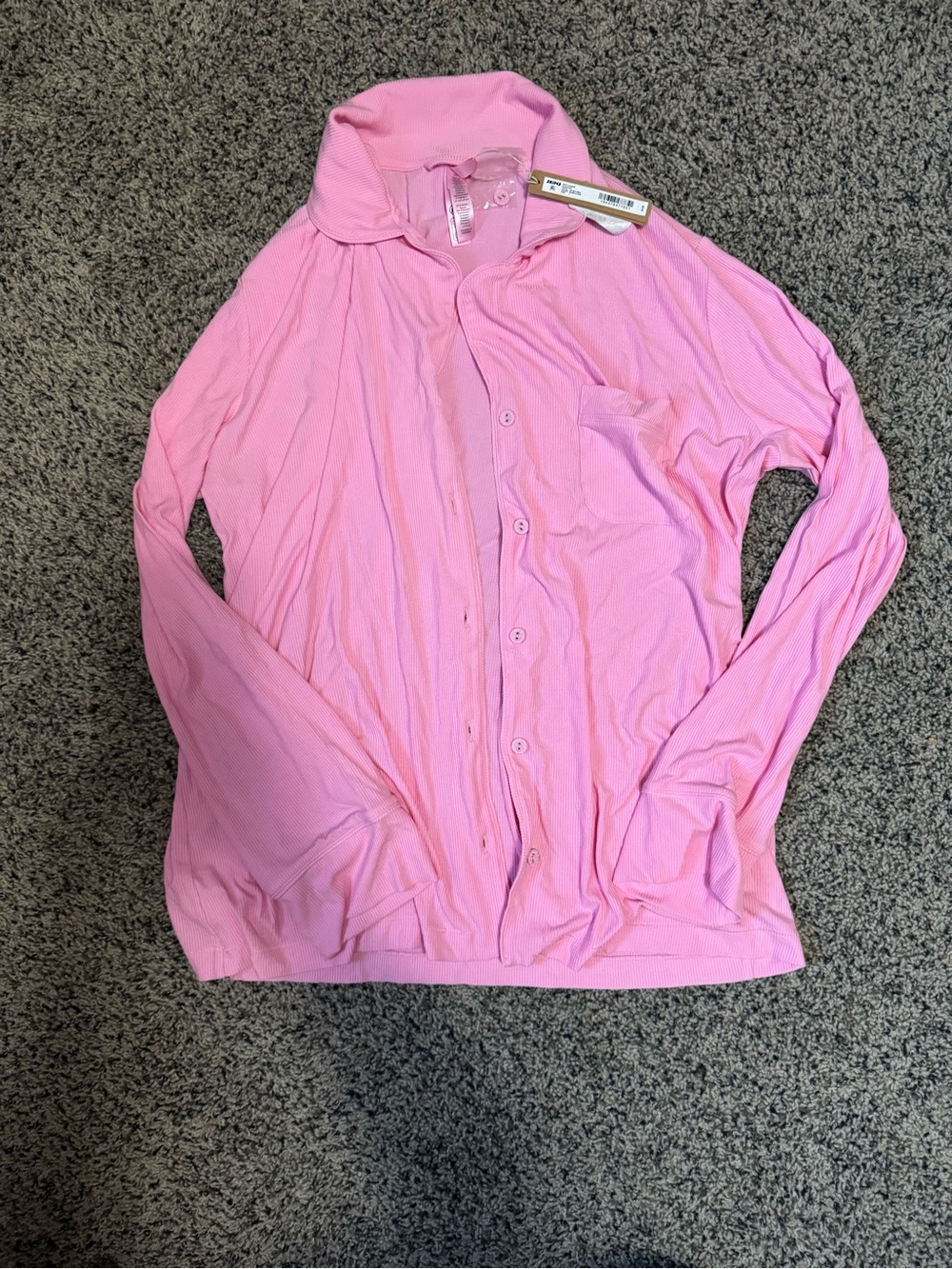 SKIMS Pink Ribbed Button-Up Pajama Top